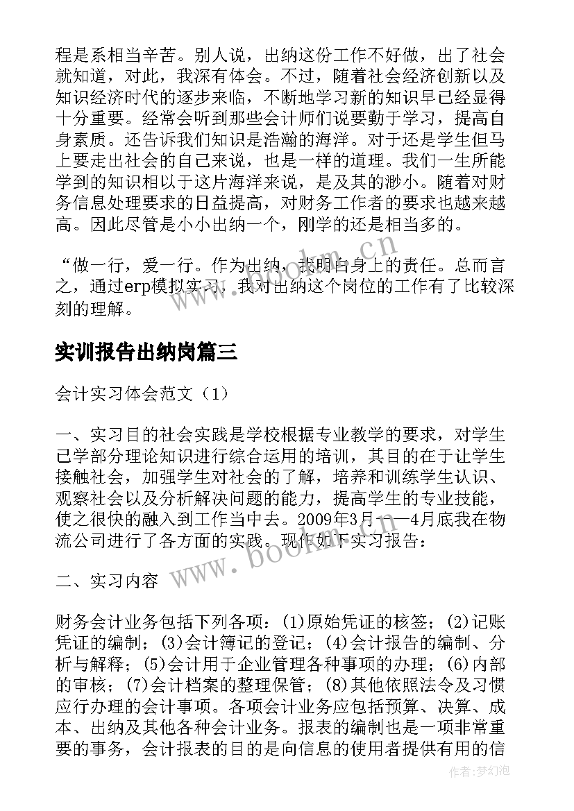 2023年实训报告出纳岗 出纳的实训报告(实用5篇)