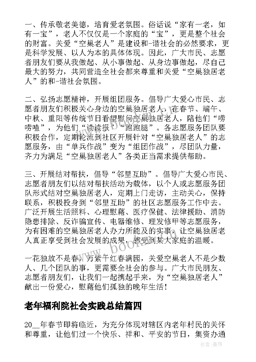 老年福利院社会实践总结(实用5篇)