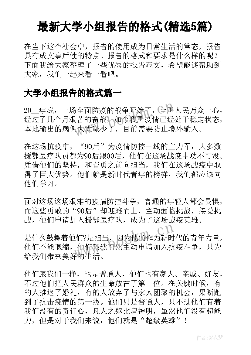 最新大学小组报告的格式(精选5篇)