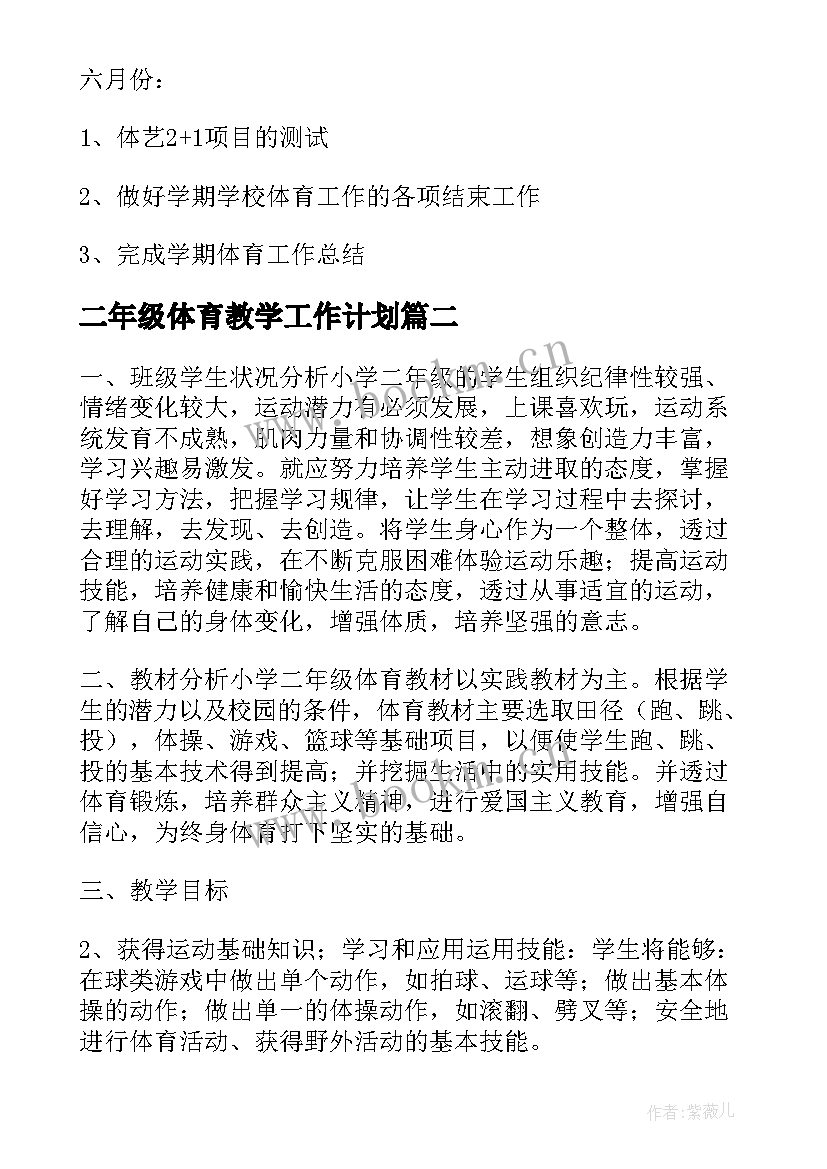 二年级体育教学工作计划(大全5篇)