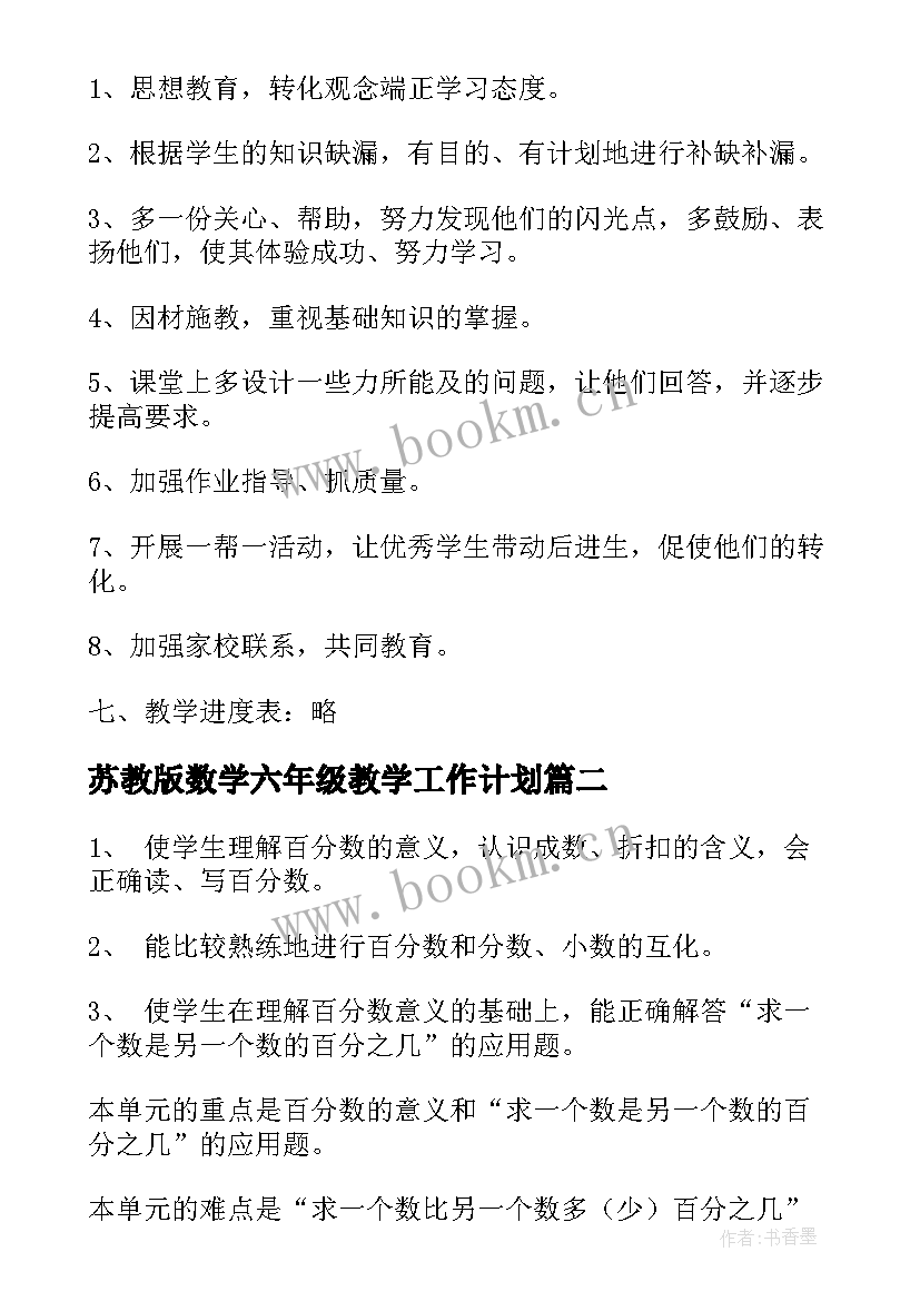 最新苏教版数学六年级教学工作计划 小学六年级数学教学计划(优质6篇)