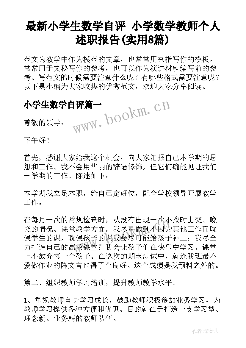 最新小学生数学自评 小学数学教师个人述职报告(实用8篇)