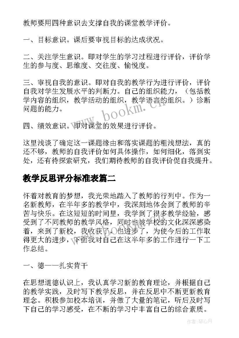 教学反思评分标准表(精选5篇)