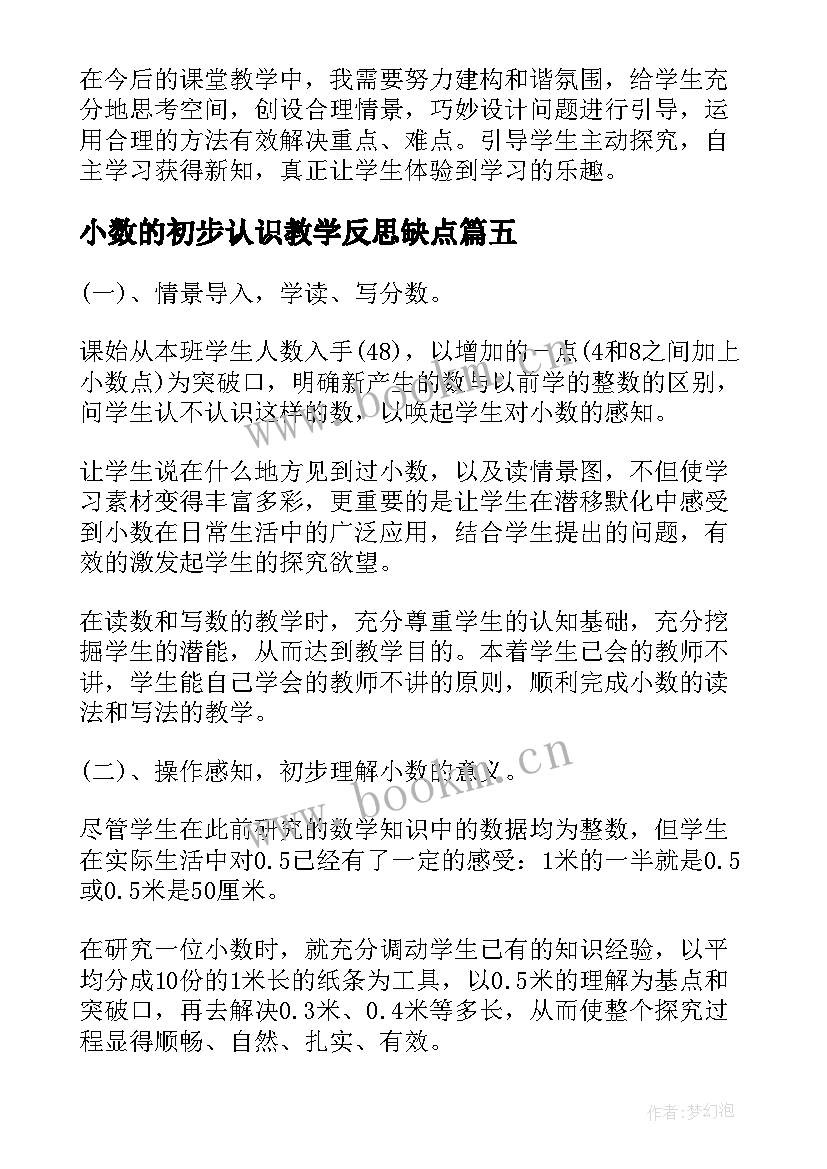 2023年小数的初步认识教学反思缺点(大全5篇)