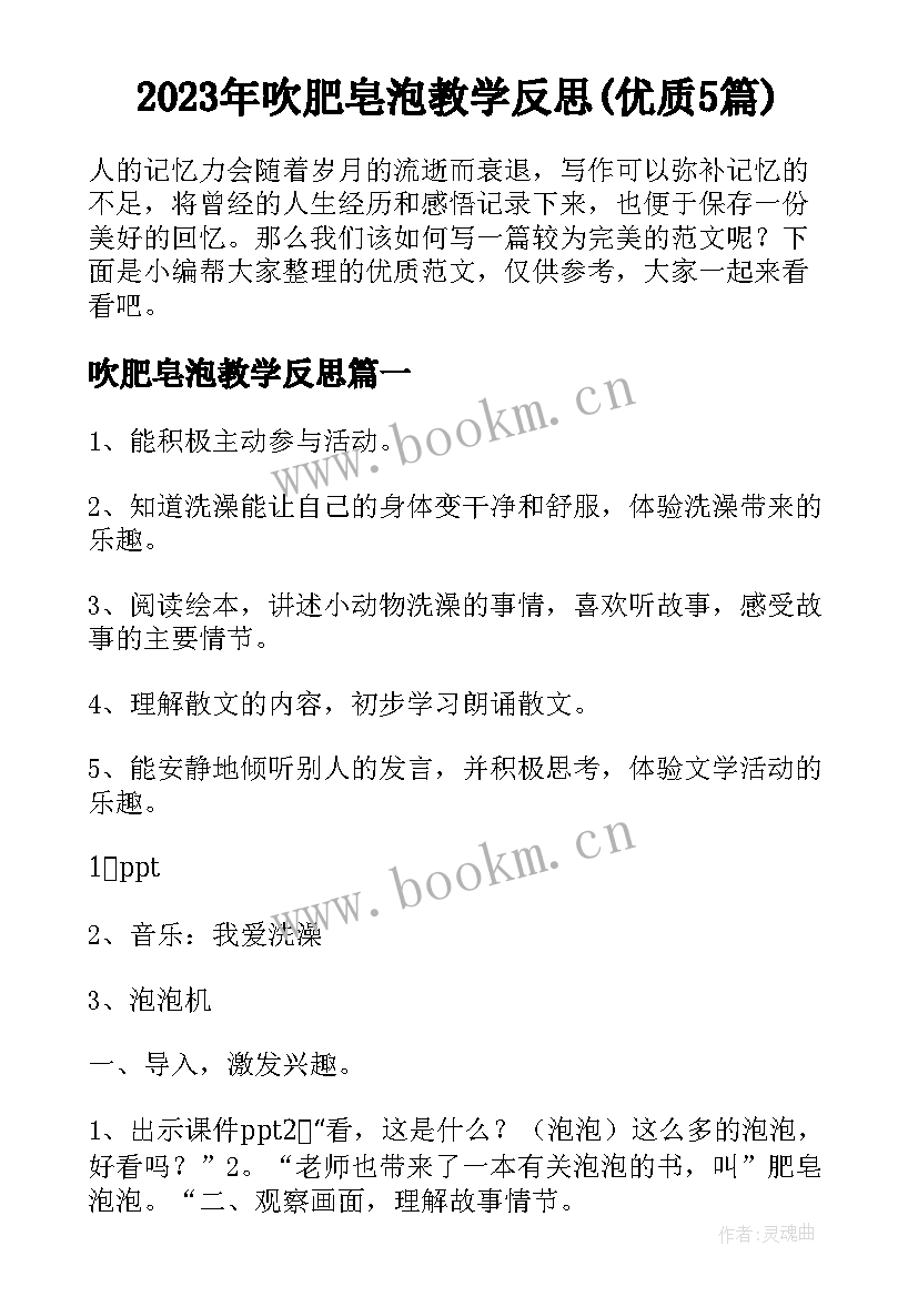 2023年吹肥皂泡教学反思(优质5篇)