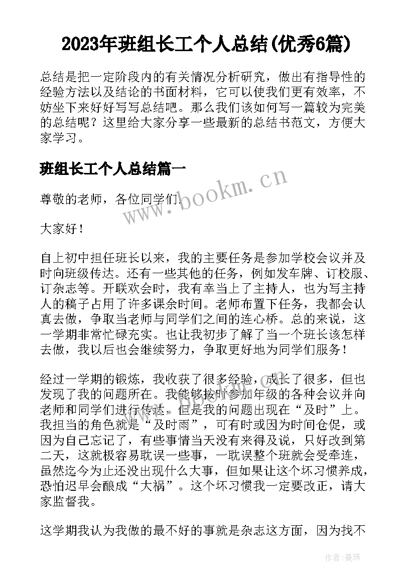 2023年班组长工个人总结(优秀6篇)