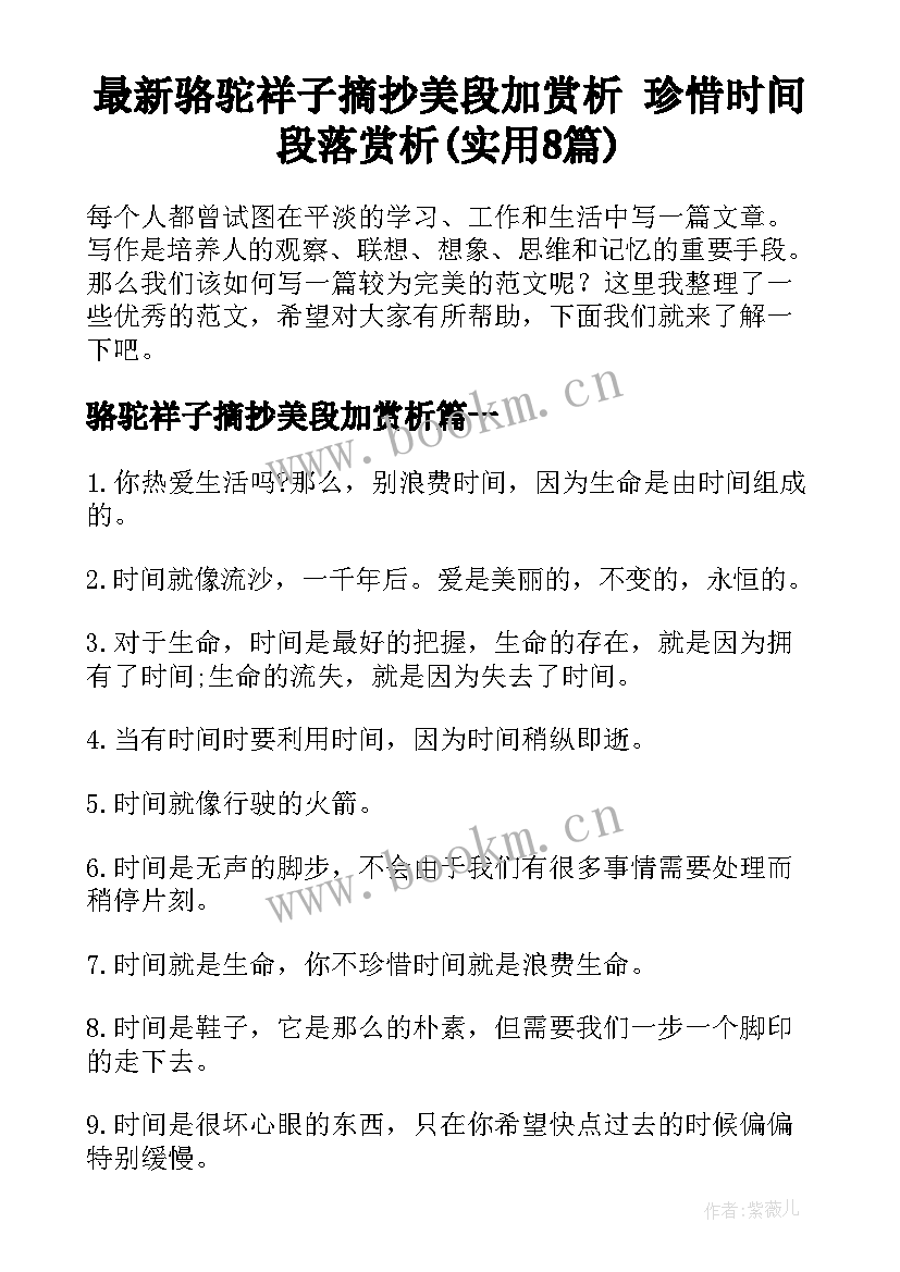 最新骆驼祥子摘抄美段加赏析 珍惜时间段落赏析(实用8篇)