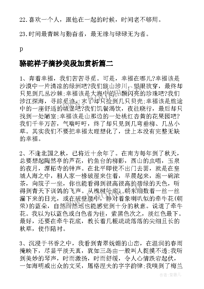 最新骆驼祥子摘抄美段加赏析 珍惜时间段落赏析(实用8篇)