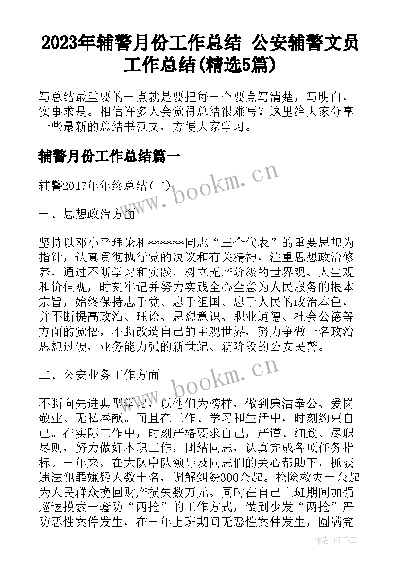 2023年辅警月份工作总结 公安辅警文员工作总结(精选5篇)