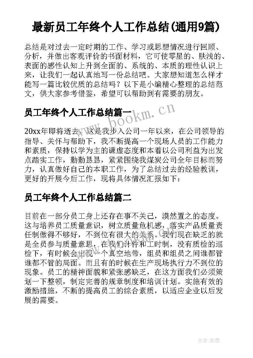 最新员工年终个人工作总结(通用9篇)