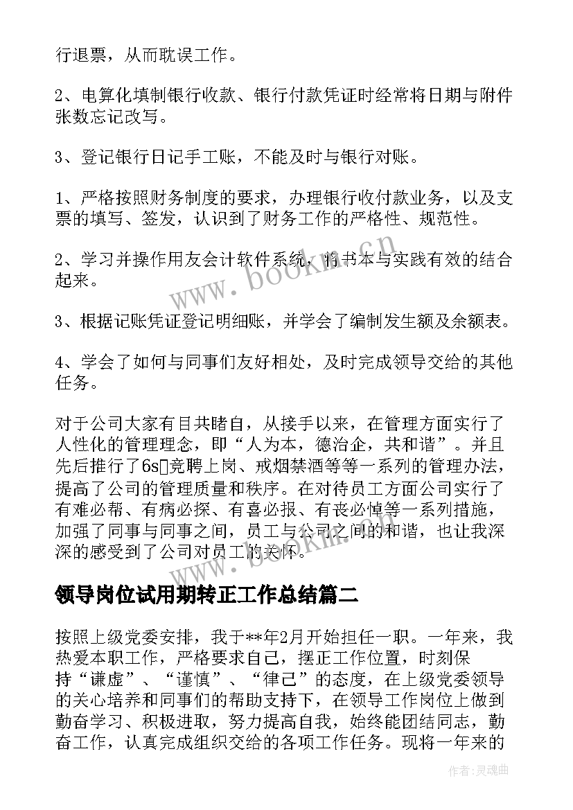 领导岗位试用期转正工作总结 出纳岗位试用期转正的个人总结(实用5篇)