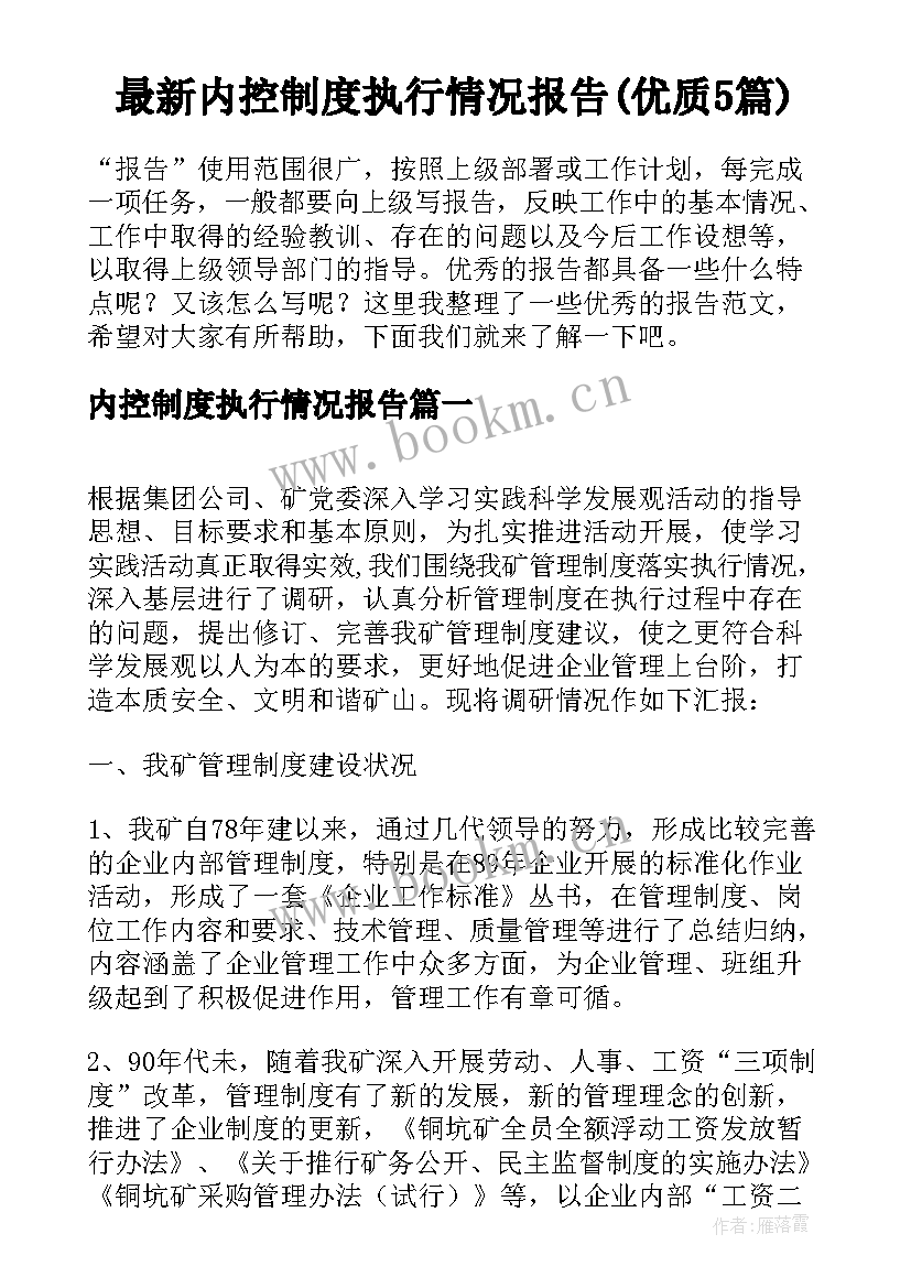 最新内控制度执行情况报告(优质5篇)