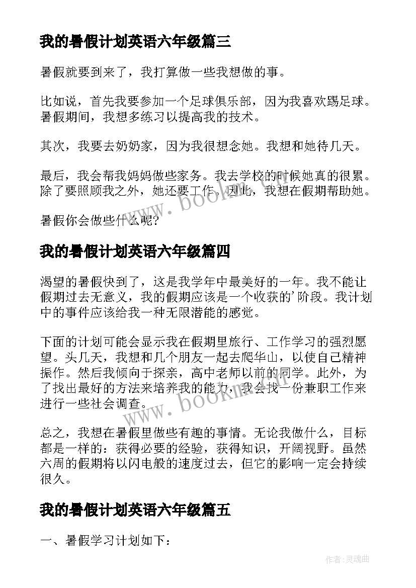 最新我的暑假计划英语六年级(实用5篇)