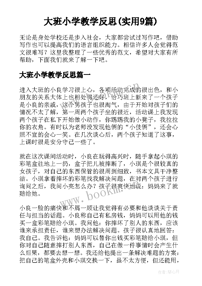 大班小学教学反思(实用9篇)