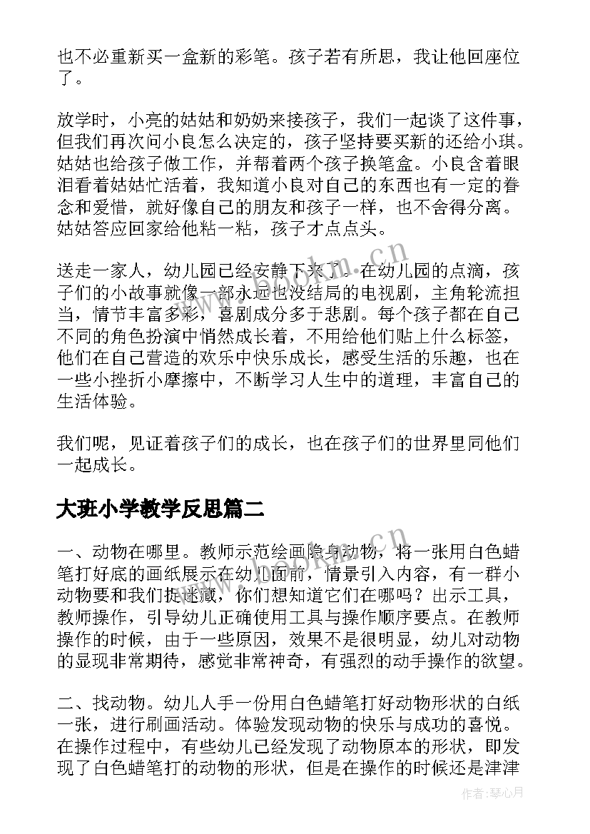 大班小学教学反思(实用9篇)