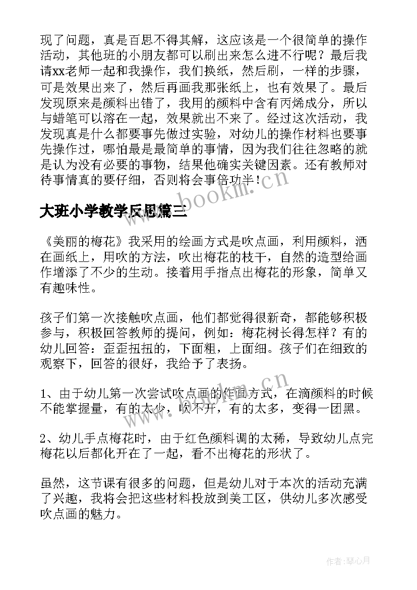 大班小学教学反思(实用9篇)