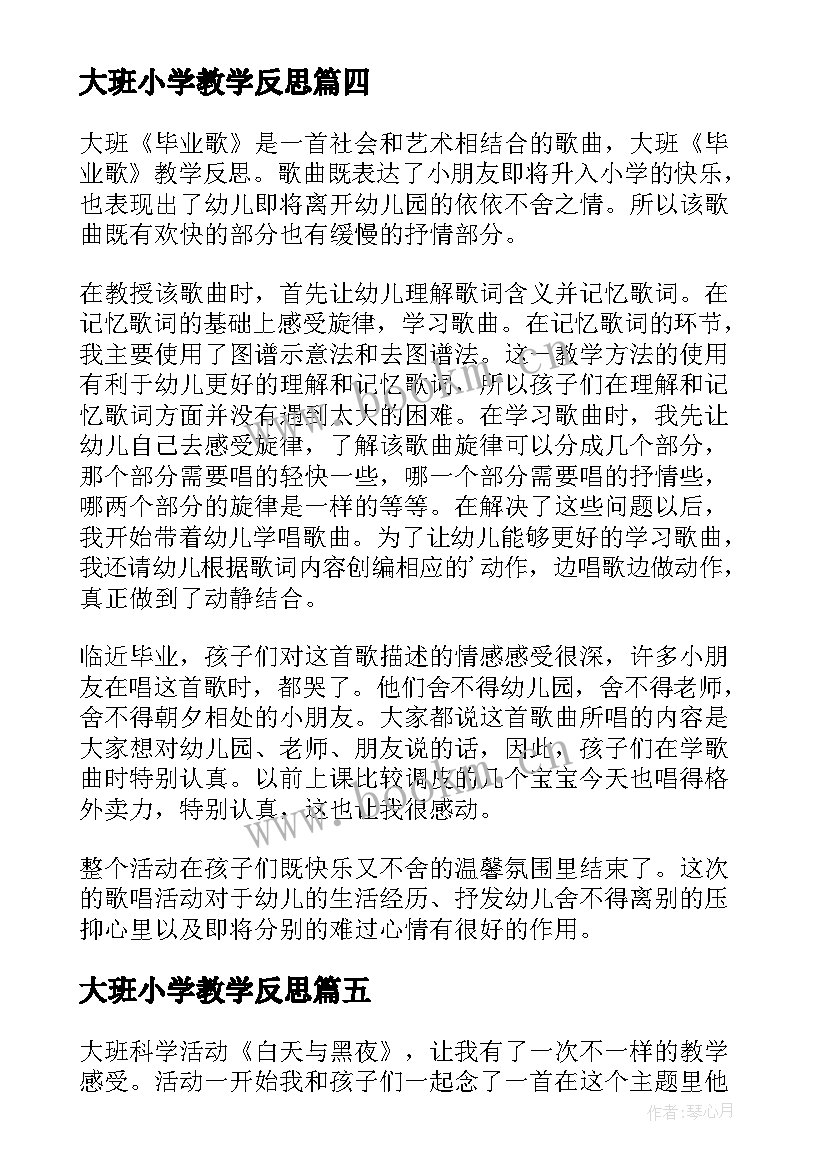 大班小学教学反思(实用9篇)