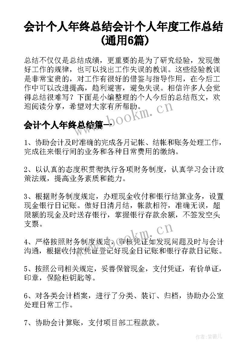 会计个人年终总结 会计个人年度工作总结(通用6篇)