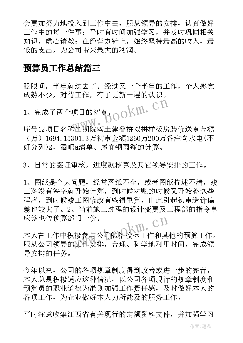 最新预算员工作总结(精选10篇)