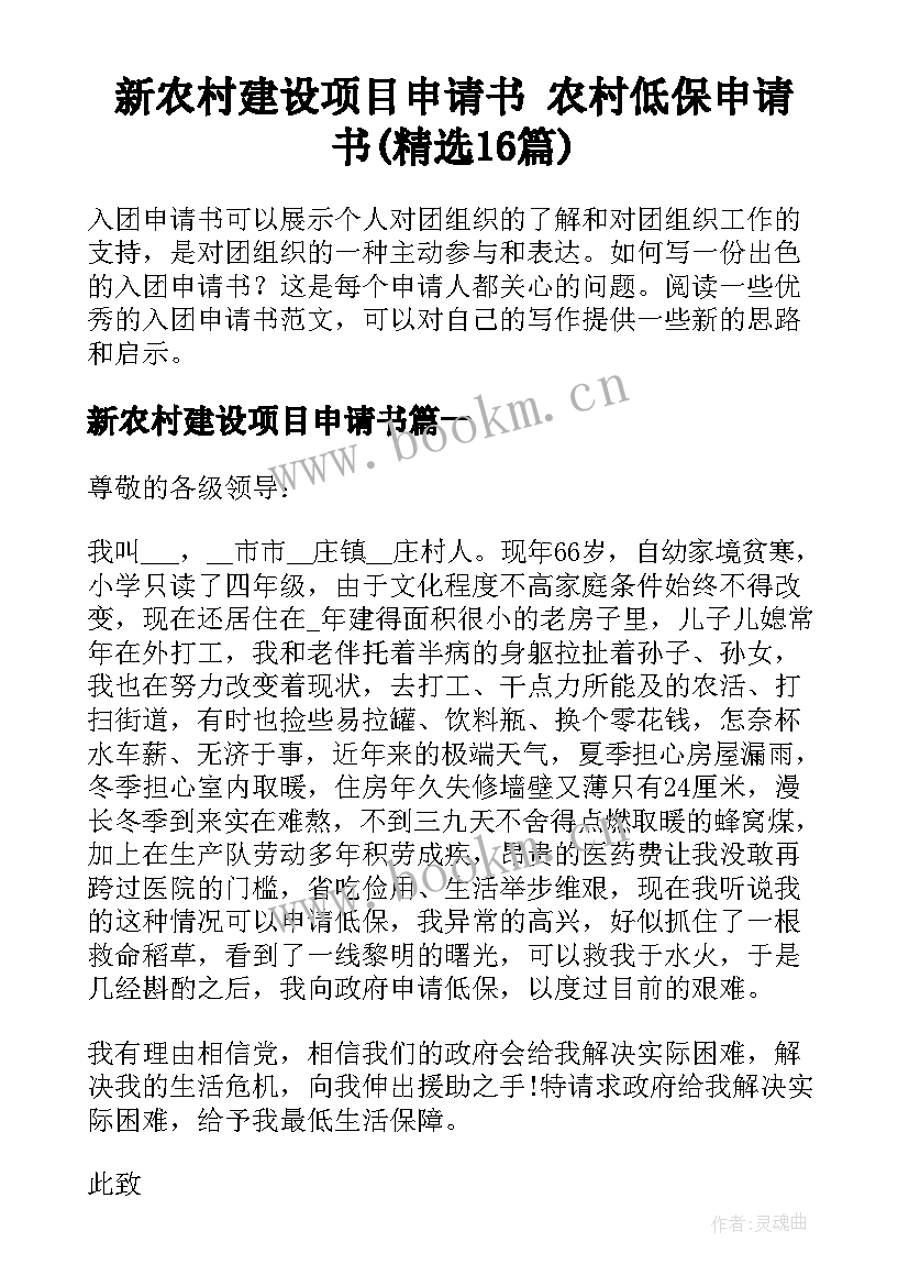 新农村建设项目申请书 农村低保申请书(精选16篇)