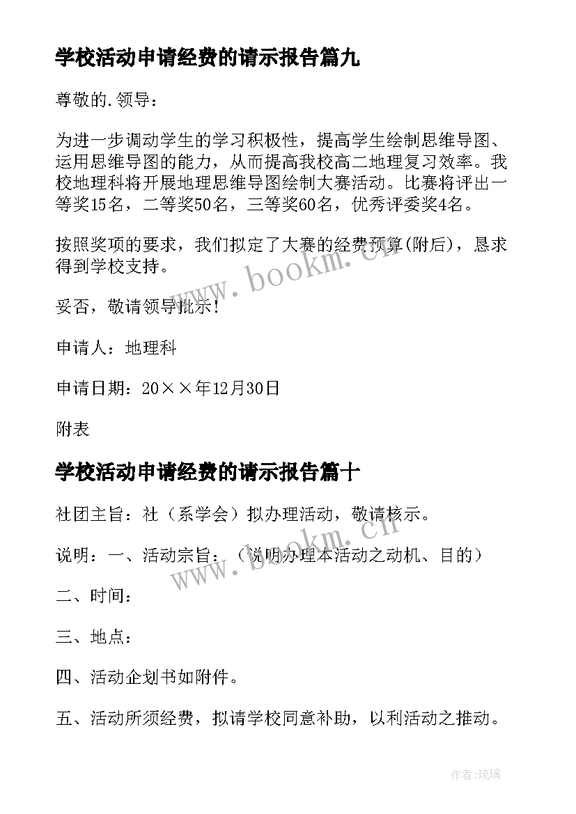 学校活动申请经费的请示报告(通用18篇)