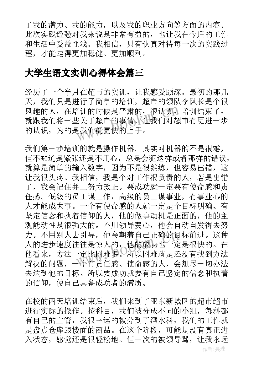 大学生语文实训心得体会 大学生实训心得体会(优质11篇)