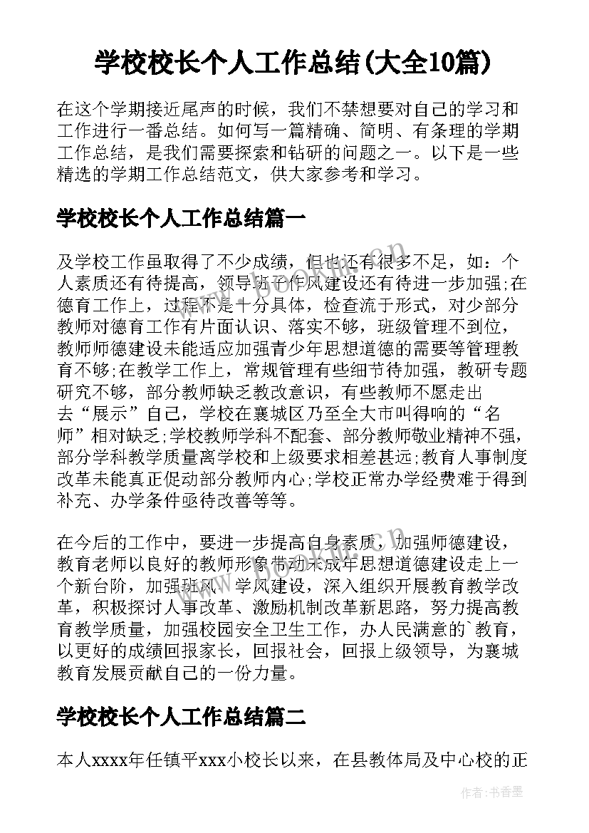 学校校长个人工作总结(大全10篇)