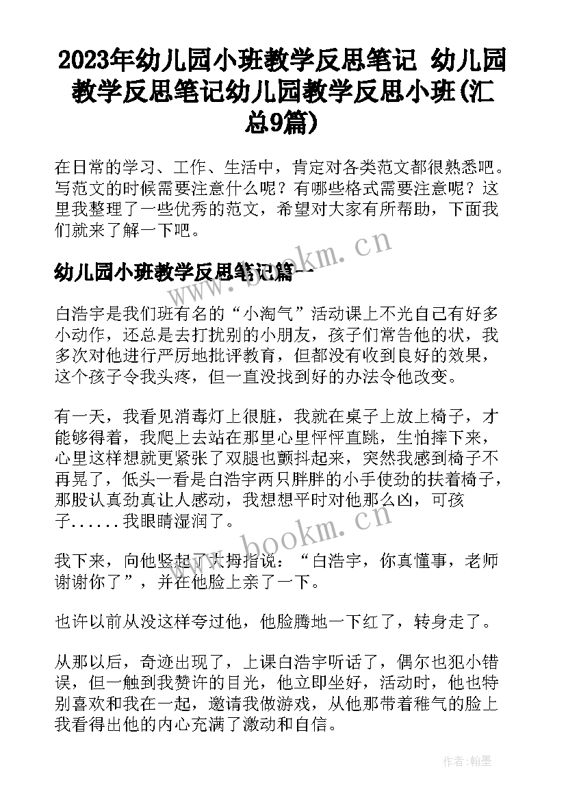 2023年幼儿园小班教学反思笔记 幼儿园教学反思笔记幼儿园教学反思小班(汇总9篇)