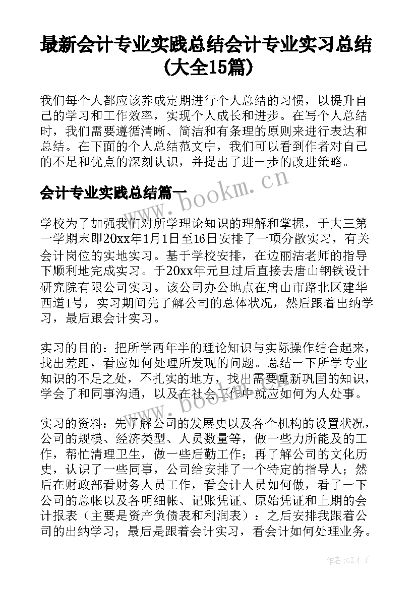 最新会计专业实践总结 会计专业实习总结(大全15篇)