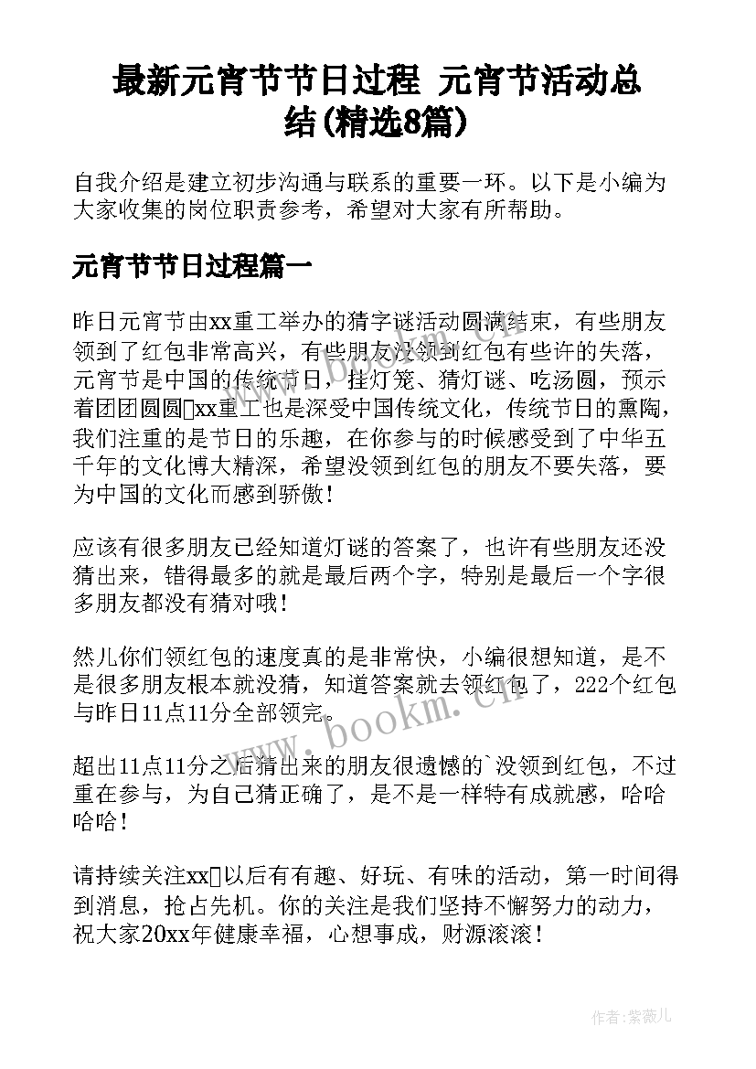 最新元宵节节日过程 元宵节活动总结(精选8篇)