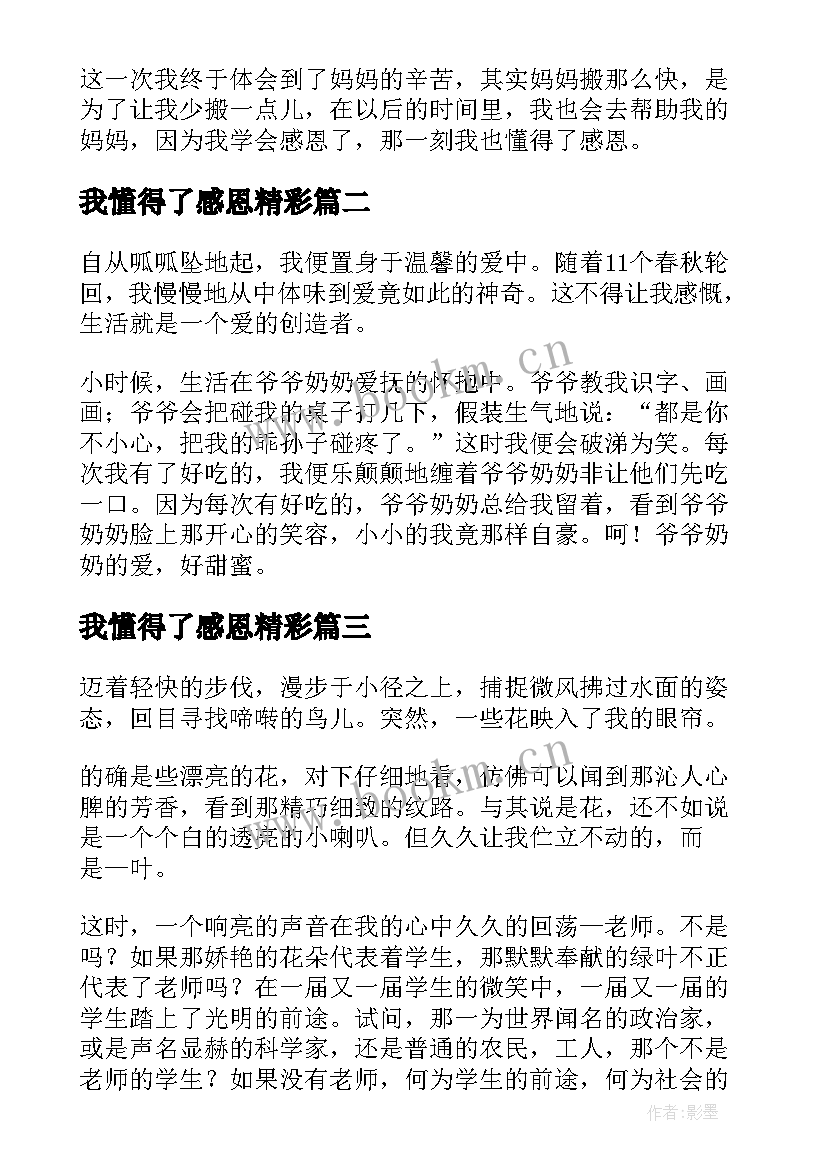 2023年我懂得了感恩精彩 我懂得了感恩初一精彩(通用8篇)