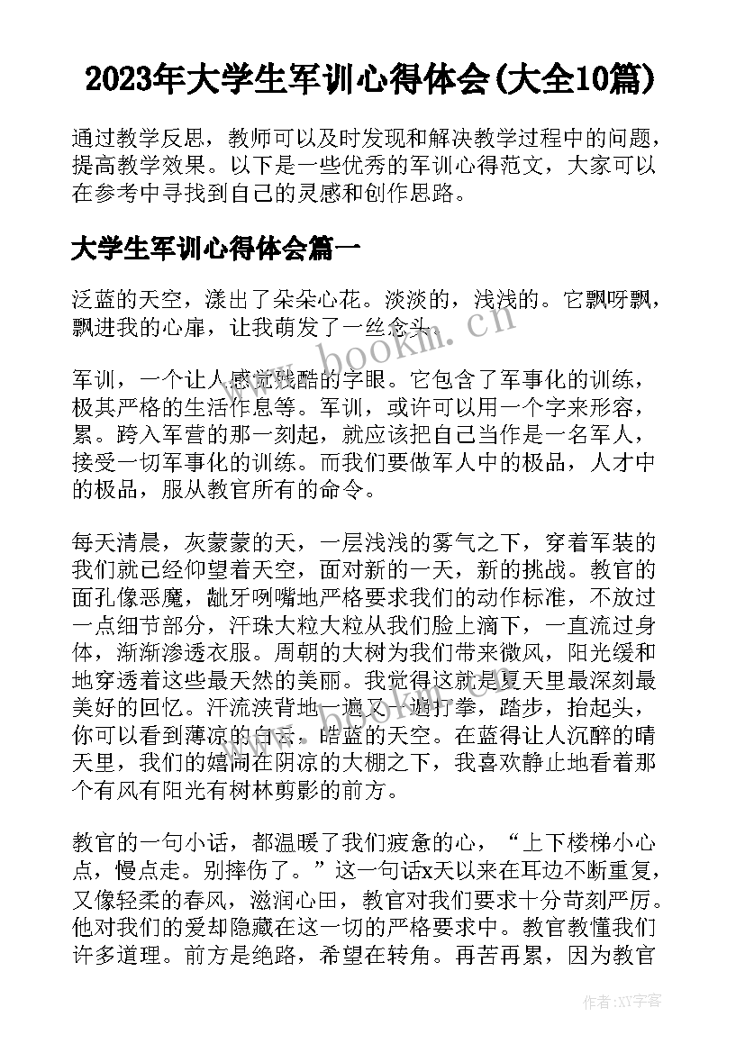 2023年大学生军训心得体会(大全10篇)