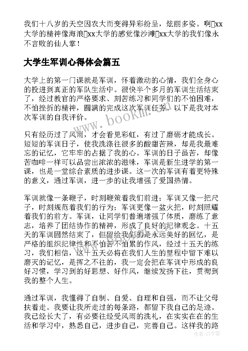 2023年大学生军训心得体会(大全10篇)