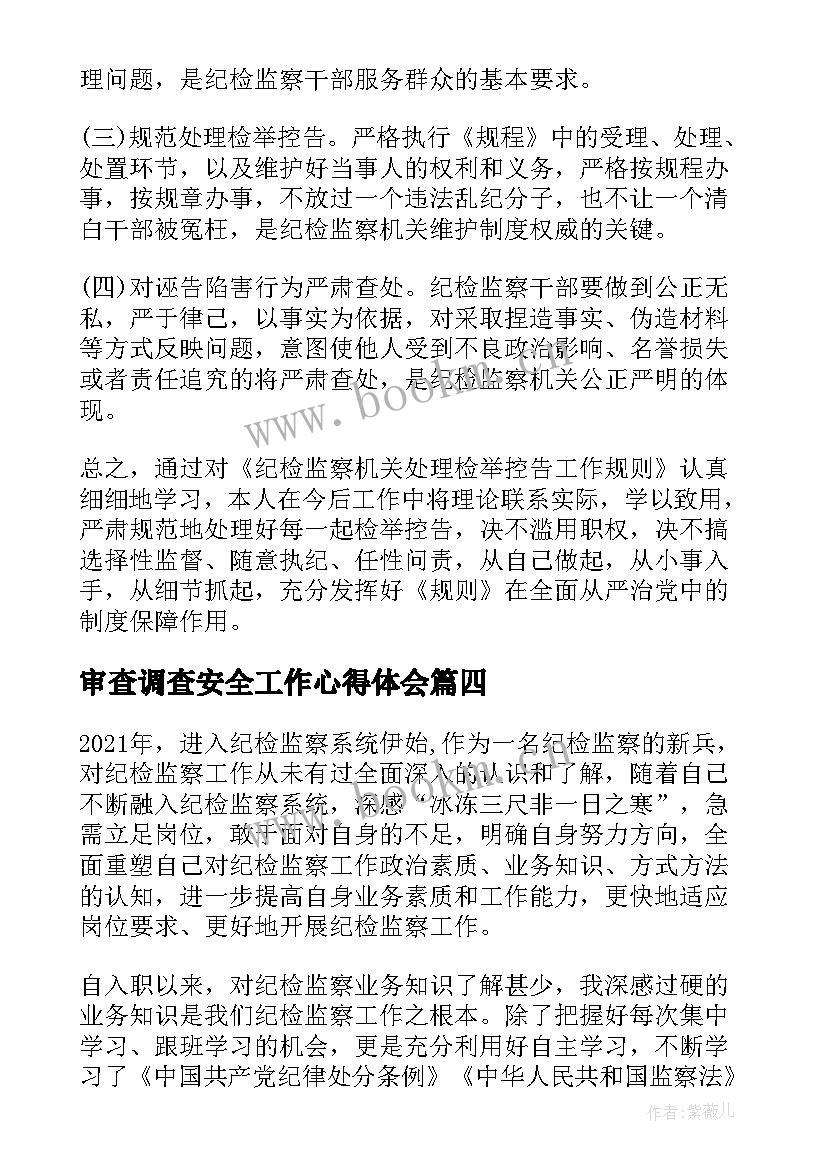 2023年审查调查安全工作心得体会 审查调查安全工作心得体会十(大全13篇)