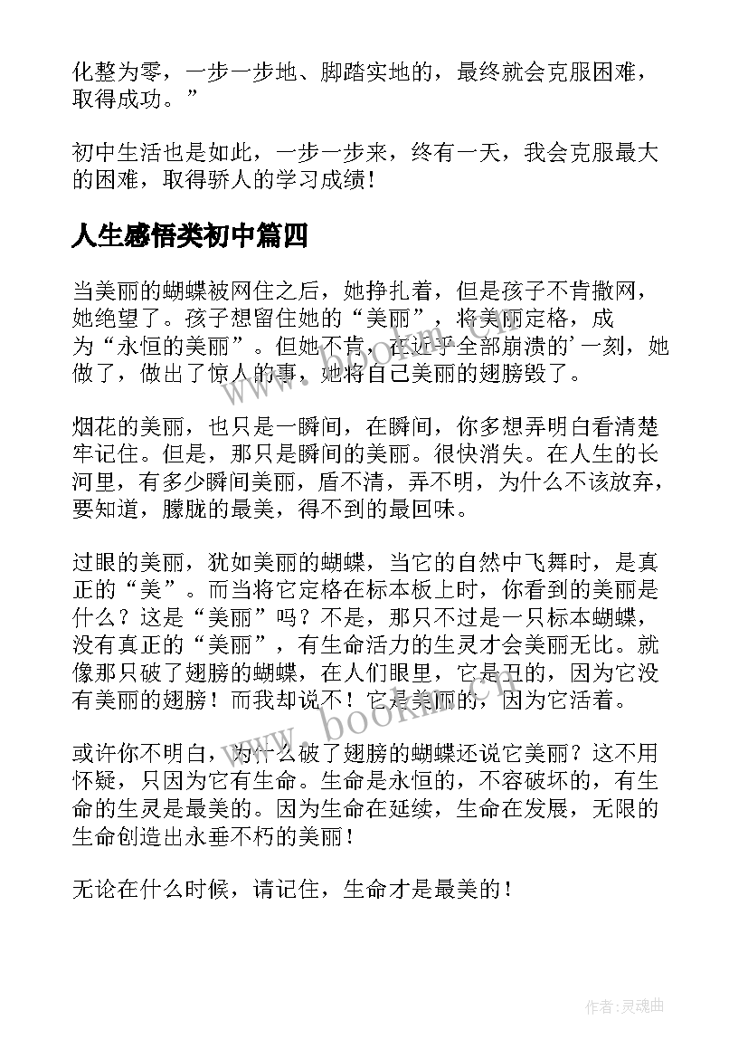 最新人生感悟类初中(模板8篇)