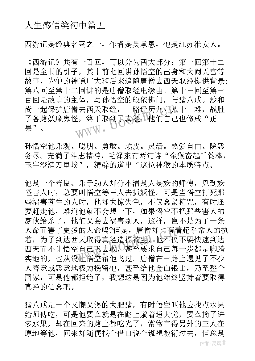 最新人生感悟类初中(模板8篇)