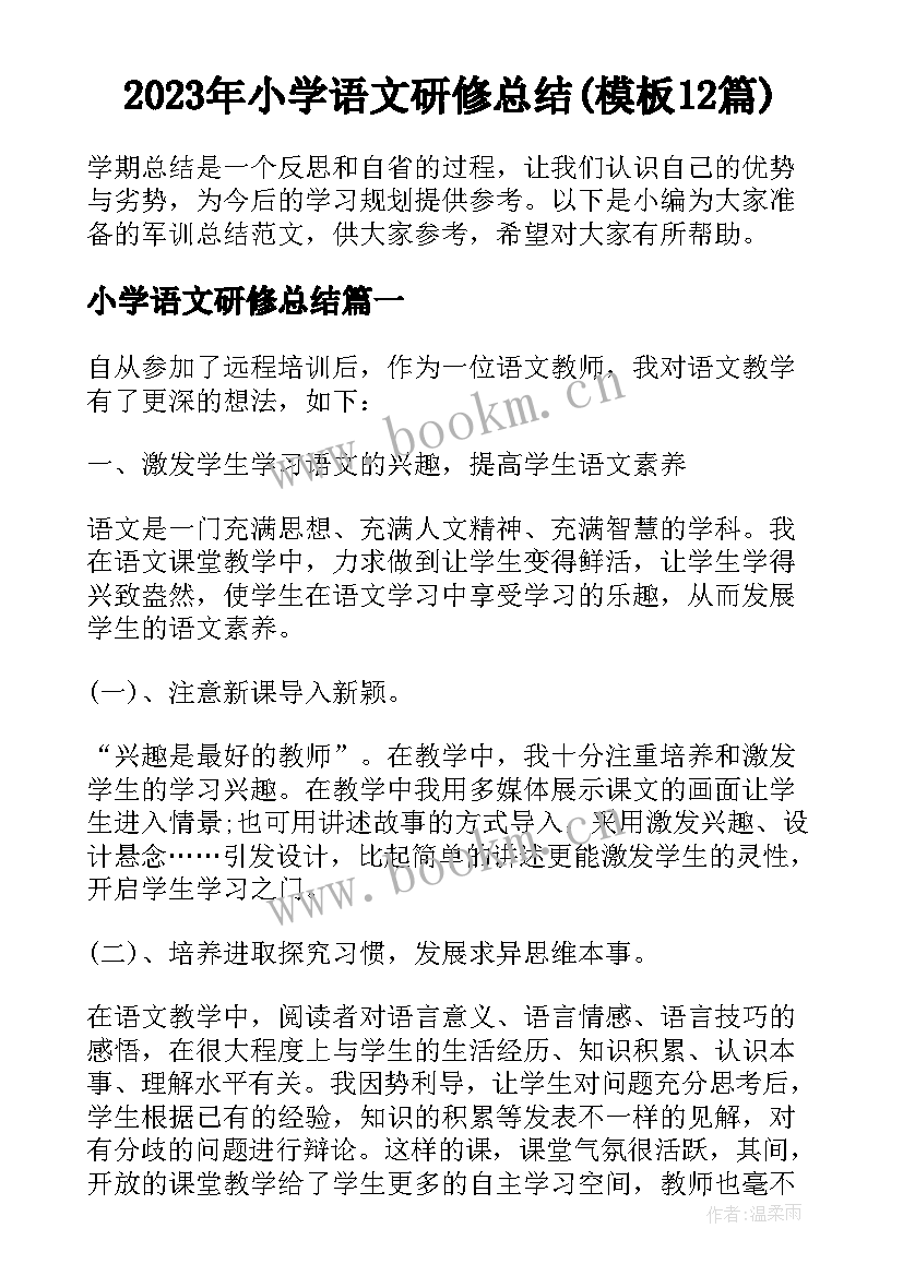 2023年小学语文研修总结(模板12篇)