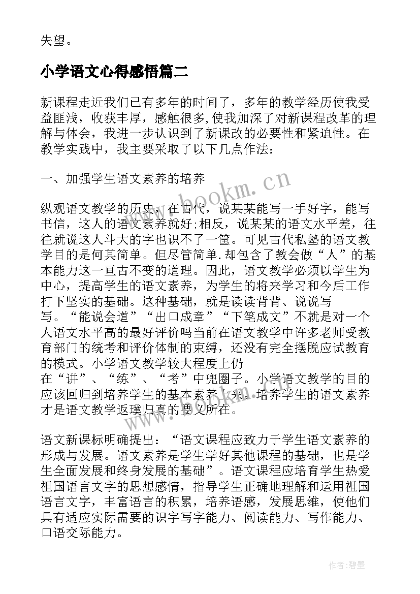 2023年小学语文心得感悟(通用16篇)