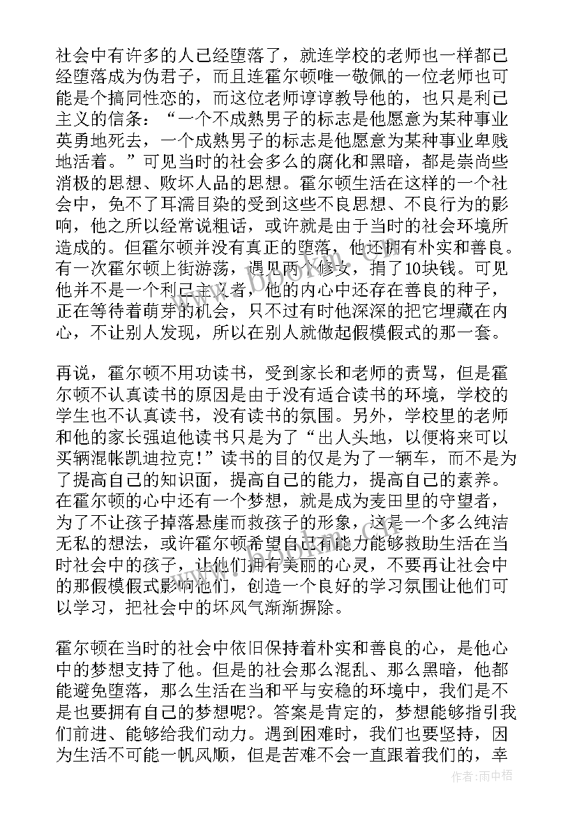 麦田里的守望者的读书心得(精选14篇)