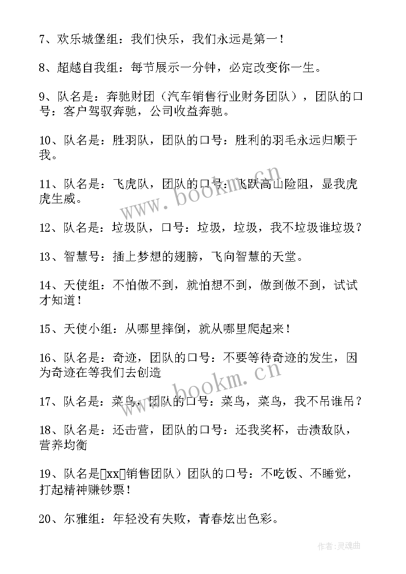 最新队名口号创意(通用8篇)