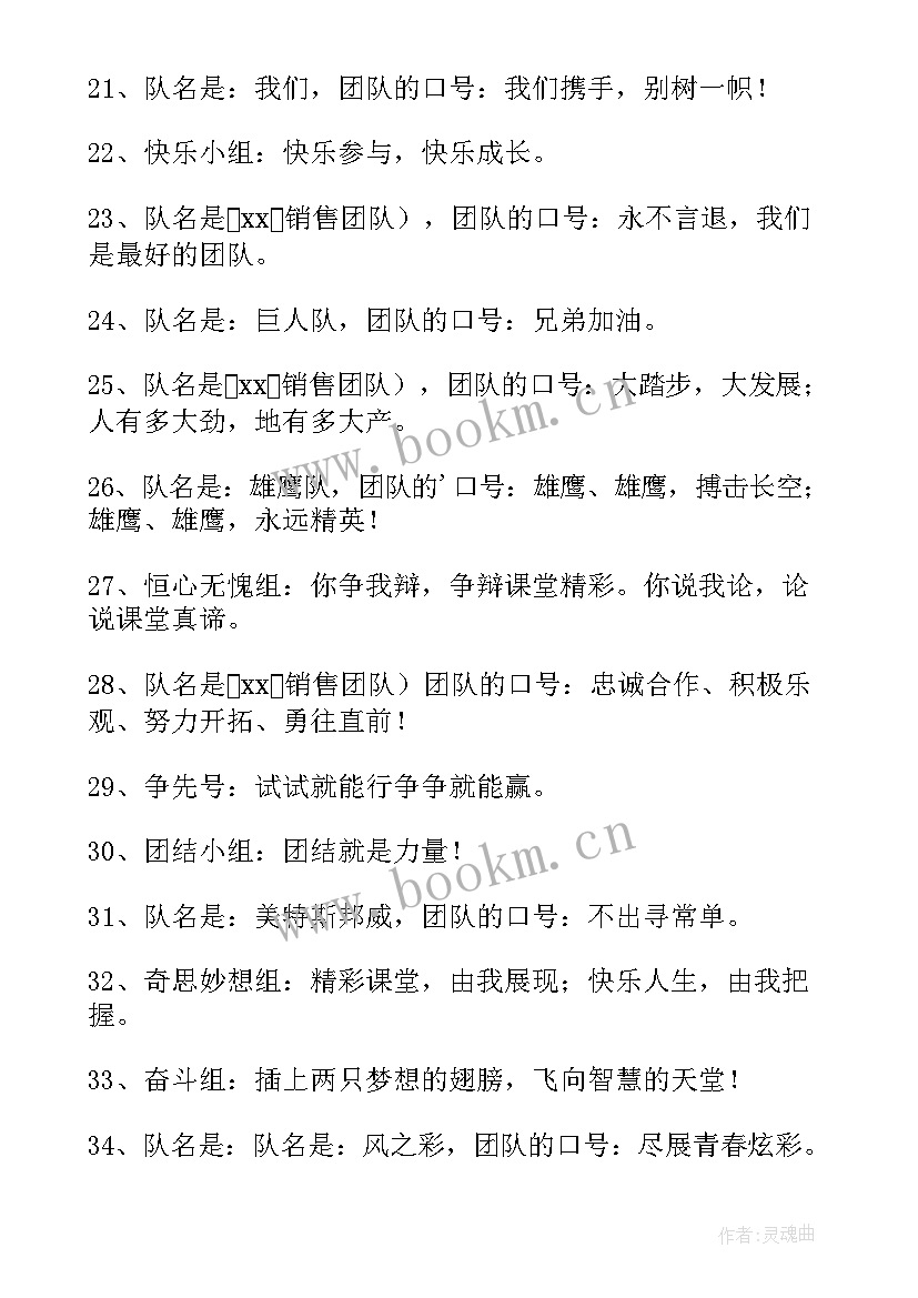 最新队名口号创意(通用8篇)