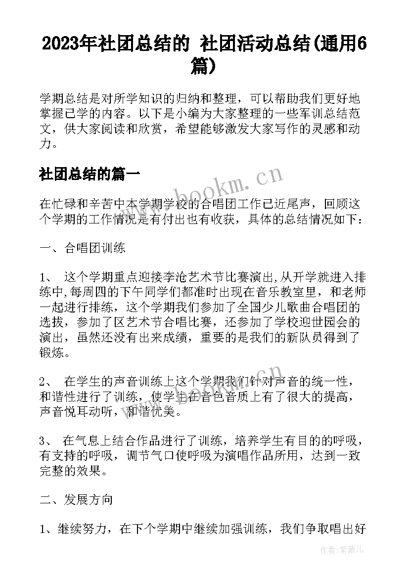 2023年社团总结的 社团活动总结(通用6篇)