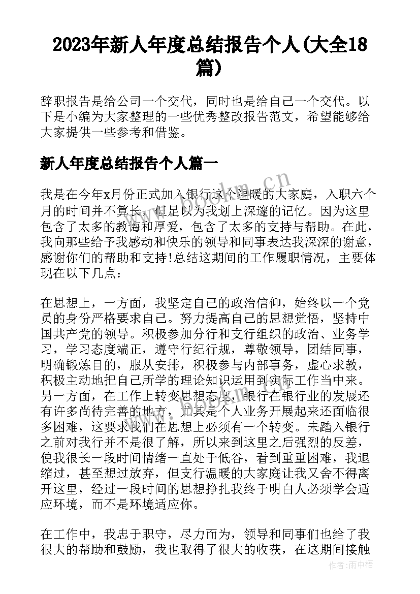 2023年新人年度总结报告个人(大全18篇)