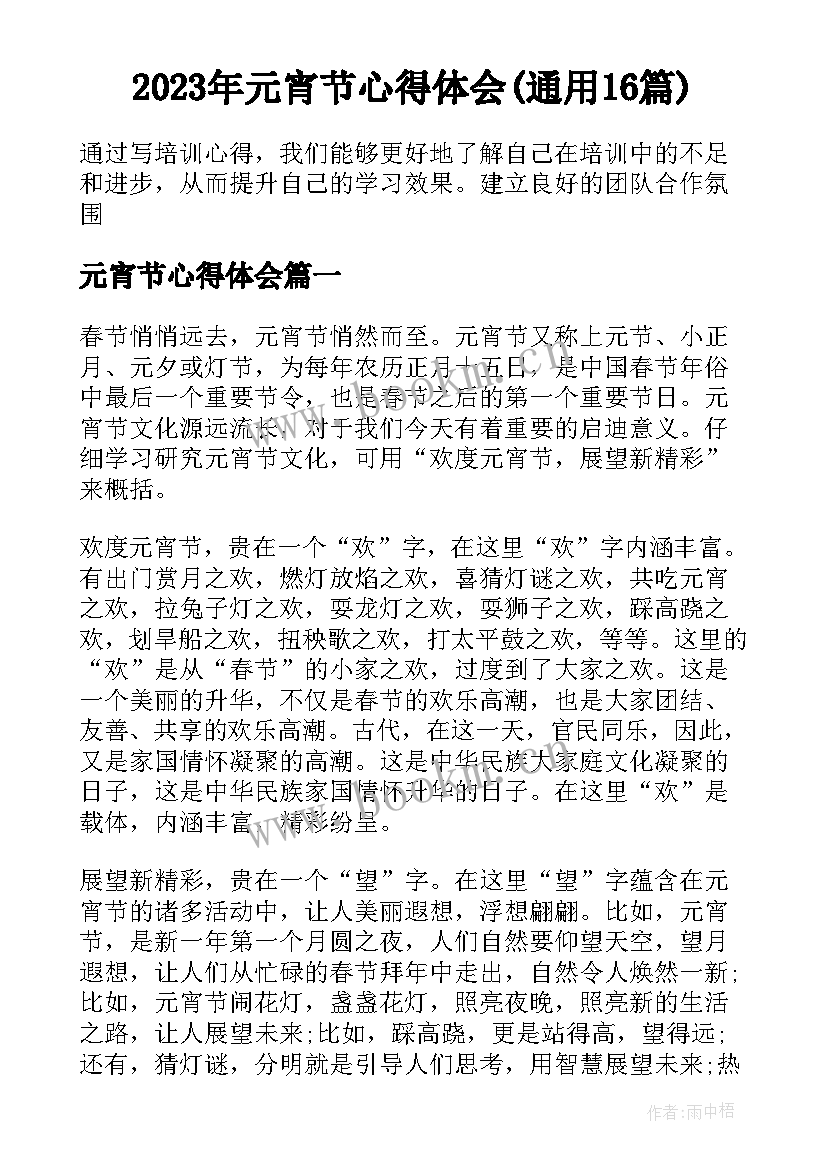 2023年元宵节心得体会(通用16篇)