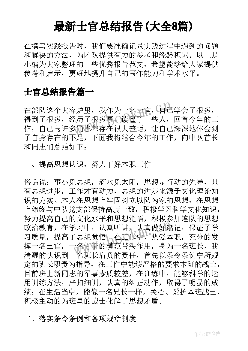 最新士官总结报告(大全8篇)