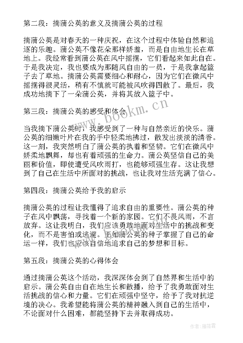 吹蒲公英的句子 蒲公英加乌梅心得体会(实用16篇)