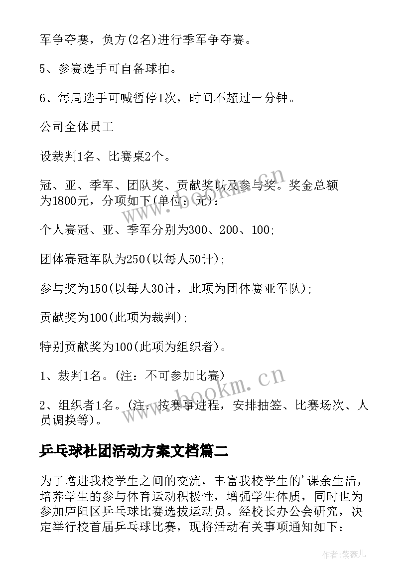 2023年乒乓球社团活动方案文档 乒乓球比赛活动策划书(模板17篇)