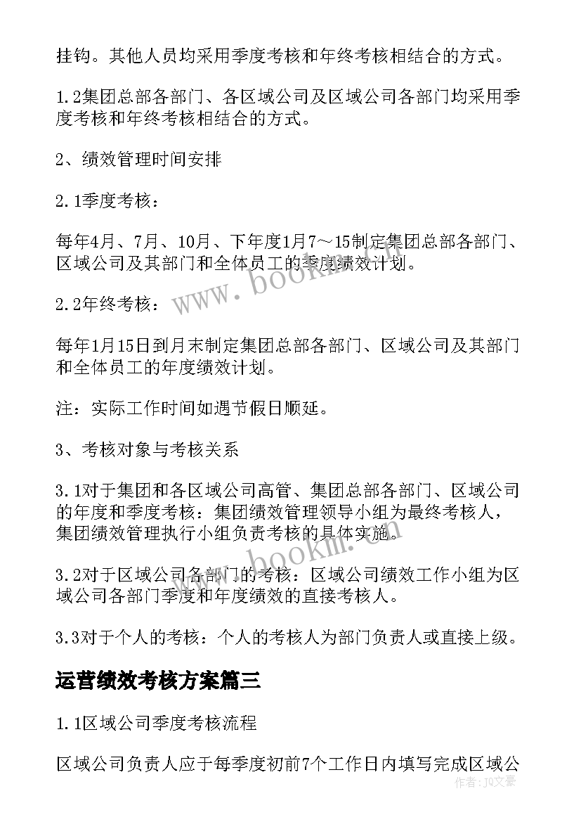 最新运营绩效考核方案(汇总7篇)