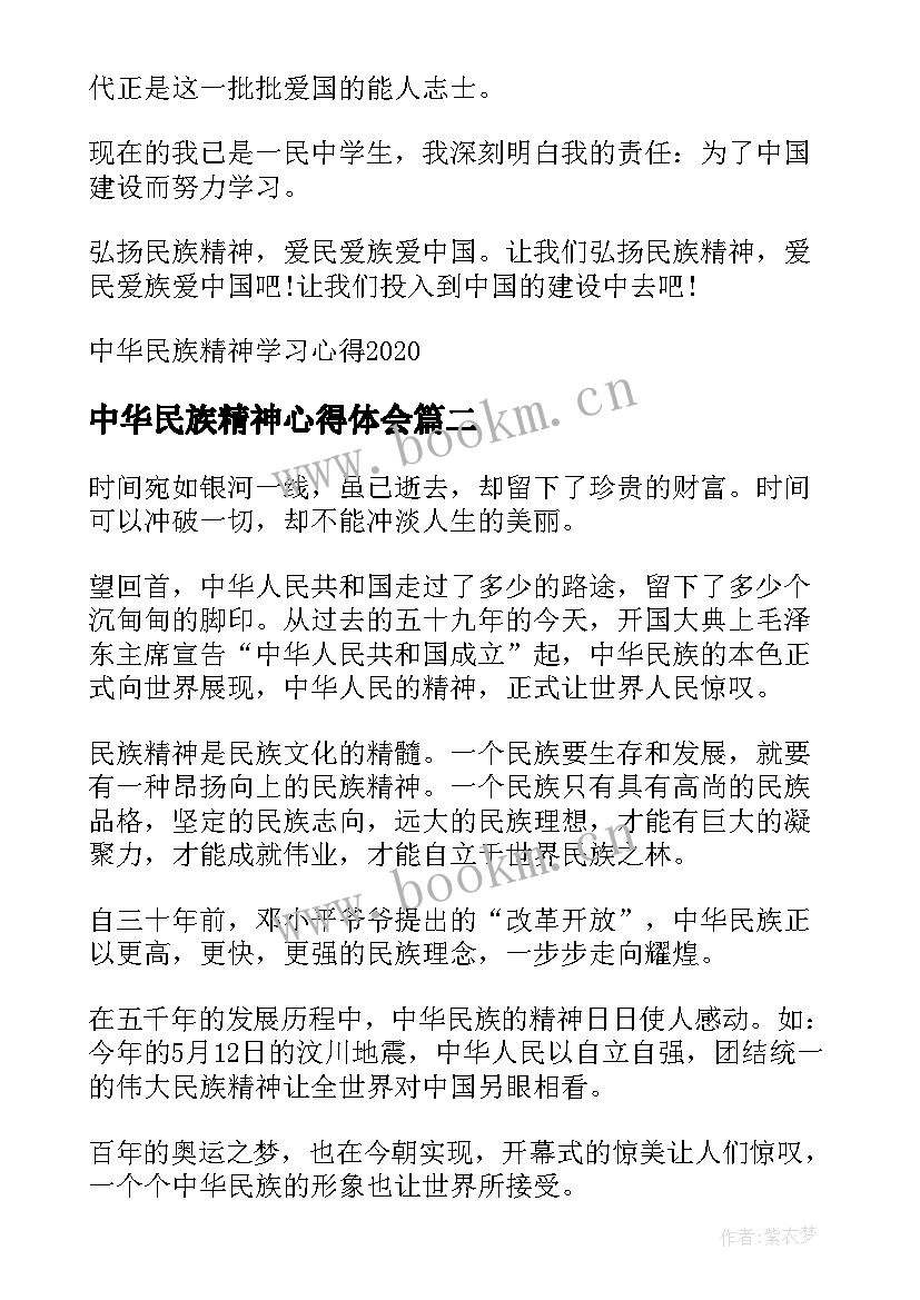 最新中华民族精神心得体会(大全8篇)