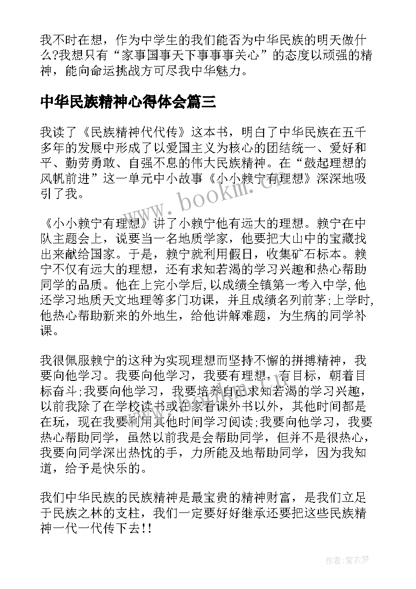 最新中华民族精神心得体会(大全8篇)